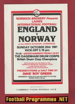 England Ladies v Norway 1981 – Womens Abbey Stadium Cambridge