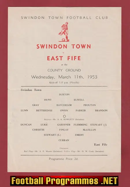 Swindon Town v East Fife 1953 - Friendly Match - Scotland