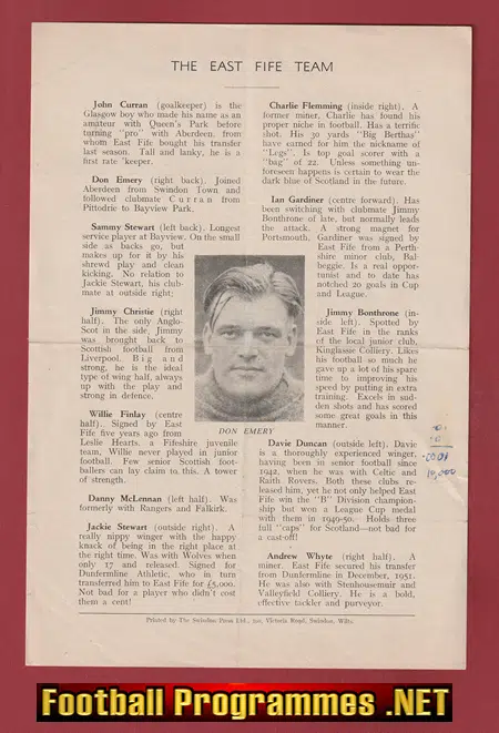 Swindon Town v East Fife 1953 - Friendly Match - Scotland