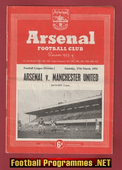 Arsenal v Manchester United 1954 – 1950’s Programme Man Utd