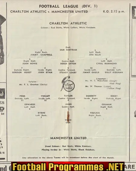Charlton Athletic v Manchester United 1955 - Man Utd