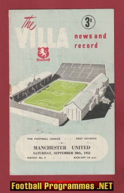 Aston Villa v Manchester United 1952 – v Man Utd Programme 50’s