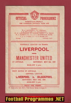 Liverpool v Manchester United 1947 – 1940s Programme Anfield