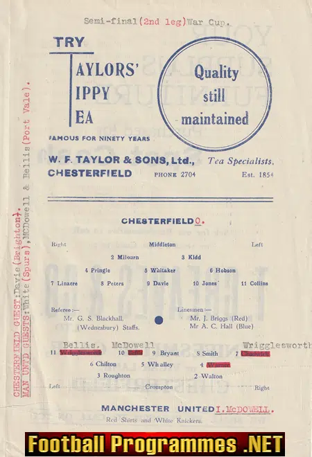 Chesterfield v Manchester United 1945 War Time Issue Semi Final