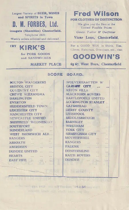 Chesterfield v Manchester United 1945 War Time Issue Semi Final