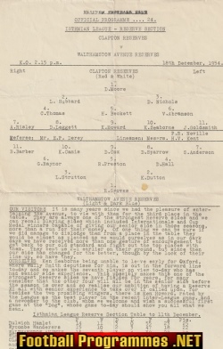 Clapton v Walthamstow Avenue 1954 – Reserves Match