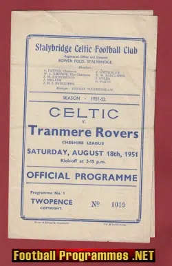 Stalybridge Celtic v Tranmere Rovers 1951 – Cheshire League 50’s