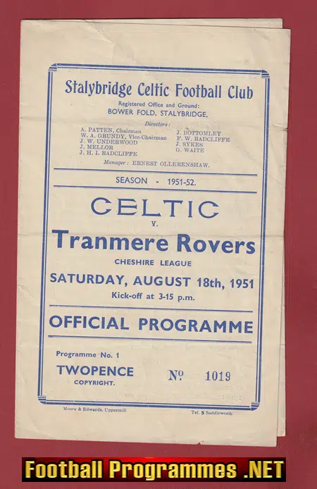 Stalybridge Celtic v Tranmere Rovers 1951 – Cheshire League 50’s