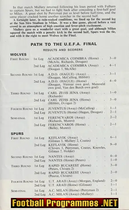 Tottenham Hotspur v Wolves 1972 - UEFA Cup Final 2nd Leg