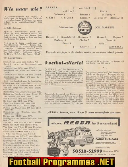 Sparta Rotterdam v Arsenal 1959 Pre Season Friendly Netherlands