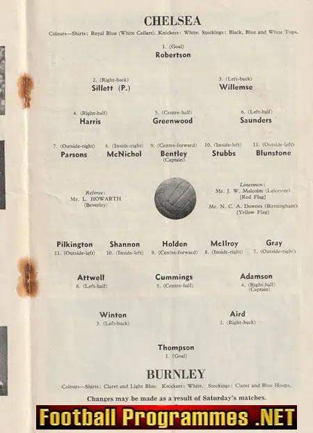 Chelsea v Burnley 1954 - League Champions Season