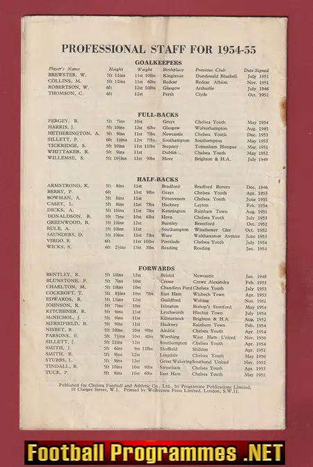 Chelsea v Burnley 1954 - League Champions Season