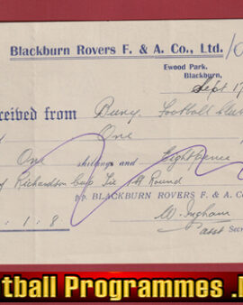 Blackburn Rovers Football Club Official Receipt re Bury FC 1948