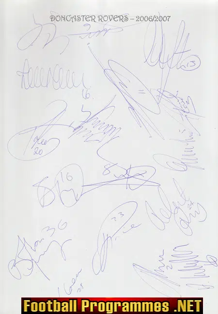 Doncaster Rovers Football Club Multi Signed Autograph 2006/07