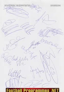 Wycombe Wanderers Football Club Multi Signed Autograph 2005/06