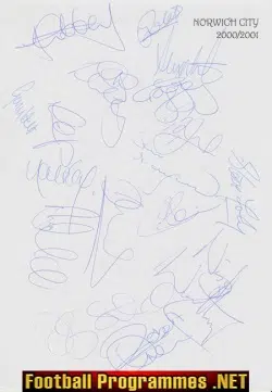Norwich City Football Club Multi Signed Autograph 2000/01