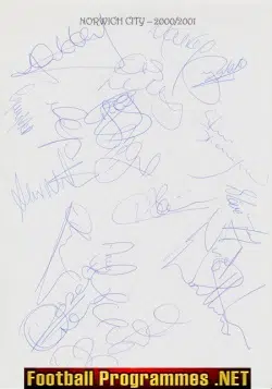 Norwich City Football Club Multi Signed Autograph 2000/01