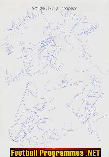 Norwich City Football Club Multi Signed Autograph 2000/01