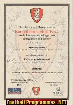 Rotherham United Football Club Multi Signed Autograph 2004