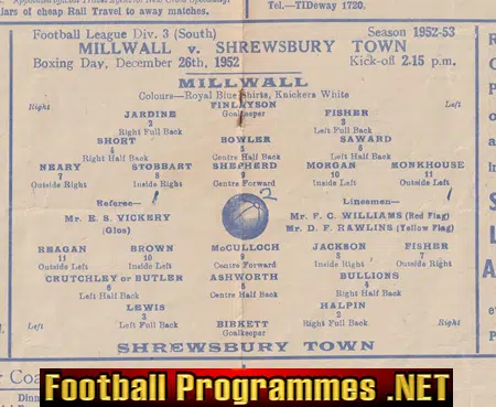 Millwall v Shrewsbury Town 1952