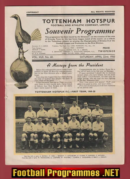 Tottenham Hotspur v Grimsby Town 1950