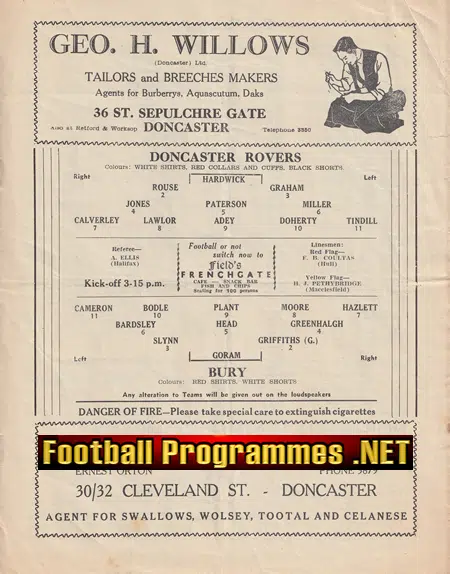 Doncaster Rovers v Bury 1952