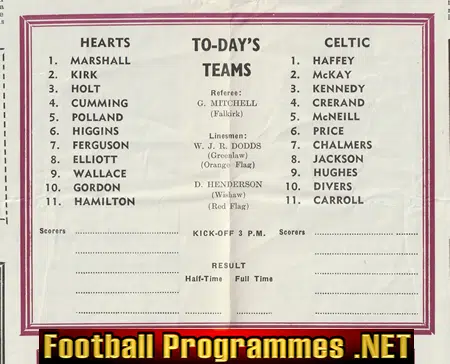 Heart Of Midlothian v Glasgow Celtic 1961 - Hearts Scotland