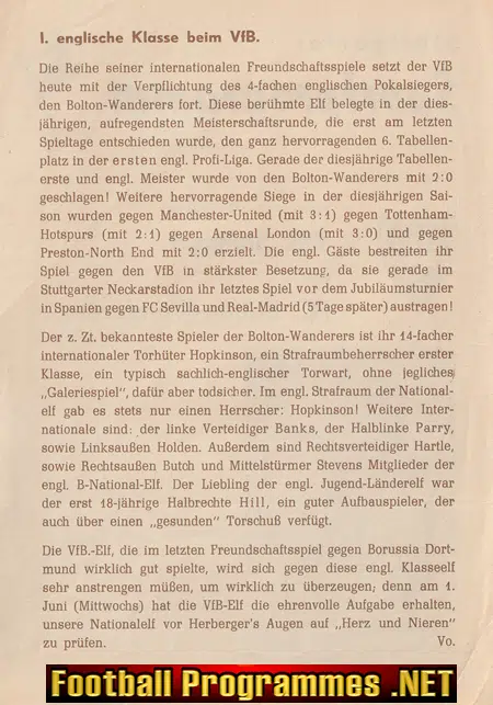 VFB Stuttgart v Bolton Wanderers 1960 - Friendly Game Germany