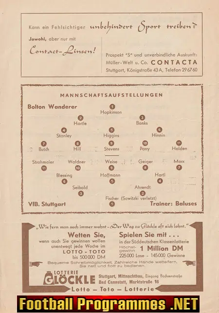 VFB Stuttgart v Bolton Wanderers 1960 - Friendly Game Germany