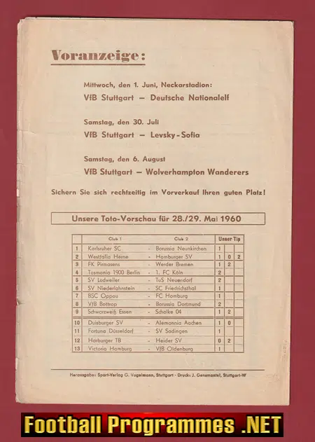 VFB Stuttgart v Bolton Wanderers 1960 - Friendly Game Germany