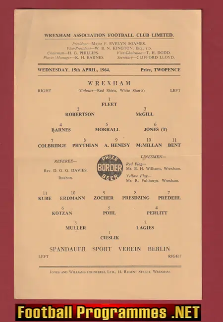 Wrexham v Spandauer Sport Verein 1964 – Germany German Team