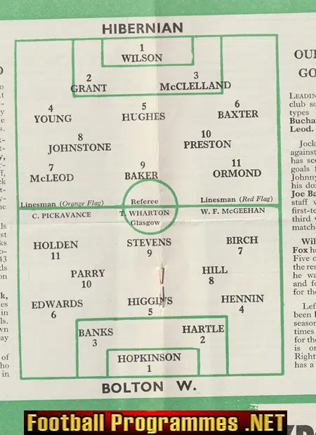 Hibernian Hibs v Bolton Wanderers 1959