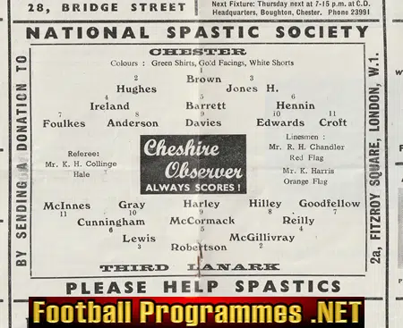 Chester City v Third Lanark 1961 - Scottish Team Scotland