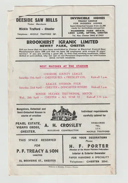 Chester City v Third Lanark 1961 - Scottish Team Scotland