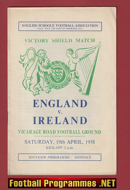 England v Ireland 1958 – School Boy International Vicarage Road