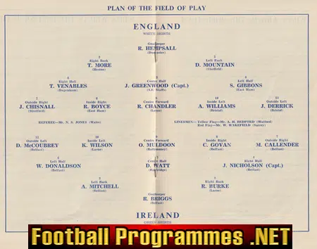 England v Ireland 1958 - School Boy International Vicarage Road