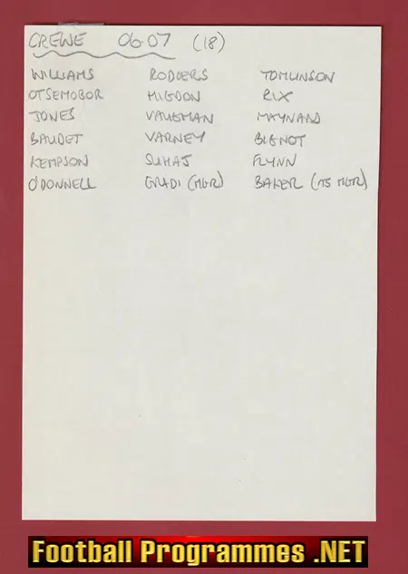 Crewe Alexandra Football Club Multi Signed Autograph 2006/07