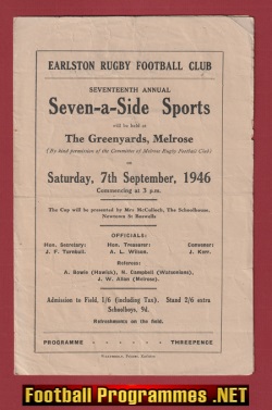 Earlston Rugby Sevens Tournament 1946 – 7’s 7 A Side at Melrose