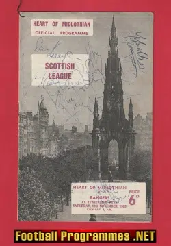 Heart Of Midlothian v Glasgow Rangers 1965 - Autographed SIGNED