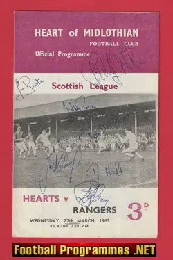 Heart Of Midlothian v Glasgow Rangers 1963 - Autographed SIGNED