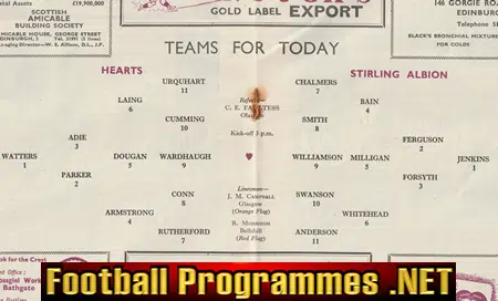 Heart Of Midlothian v Stirling Albion 1953 - Autographed SIGNED