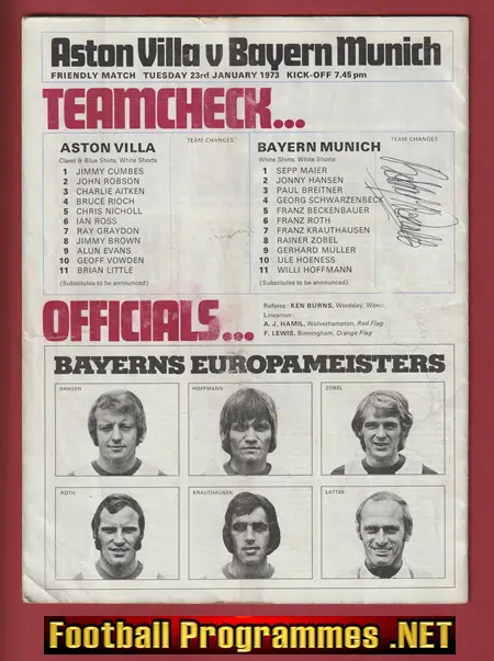 Aston Villa v Bayern Munich 1973 - Autographed SIGNED