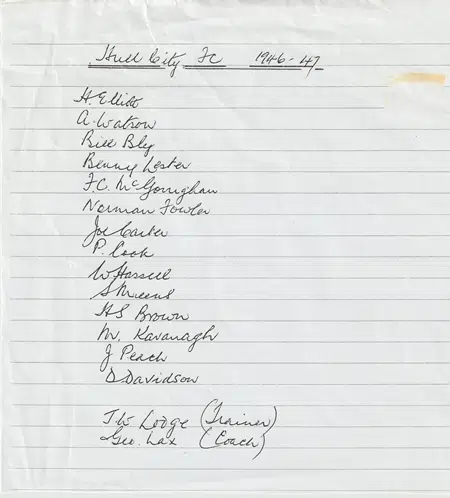 Hull City Football Club Autographed Signed Sheet 1946