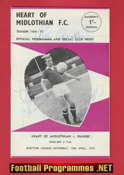 Heart Of Midlothian v Dundee 1970 - Multi Autographed SIGNED