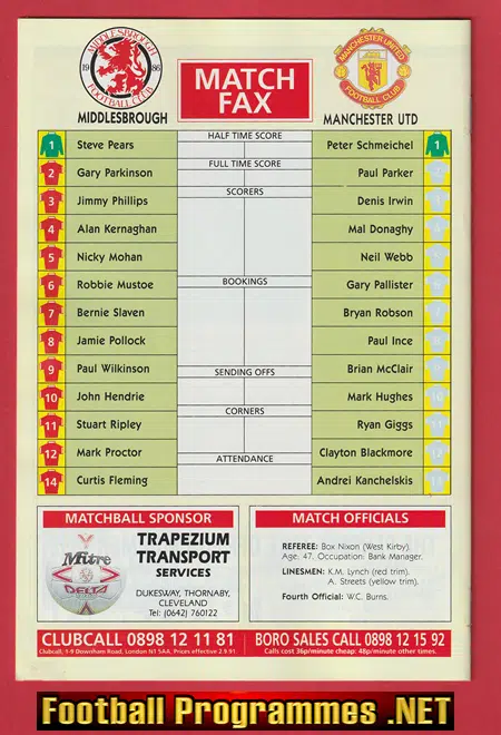 Middlesbrough v Manchester United 1992