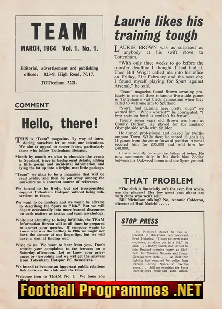 Tottenham Hotspur Lilywhite Journal Football Programme 1964 - V1