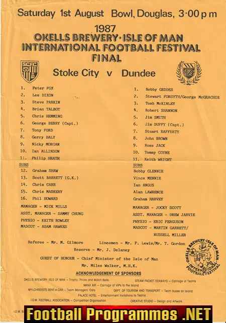 Dundee v Stoke City 1987 – Isle Of Man Bowl – IOM