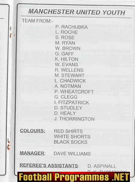 Upton Athletic v Manchester United 1998 - Man Utd Youth Treble