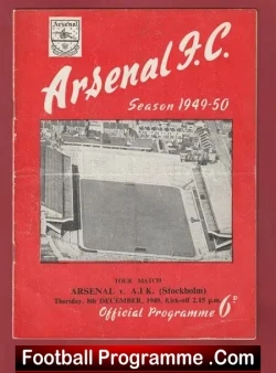 Arsenal v AIK 1949 - Stockholm Sweden Friendly - football programme
