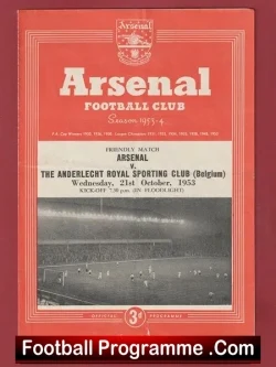 Arsenal v Anderlecht Royal Sporting Club 1953 - Friendly Belgium - football programme